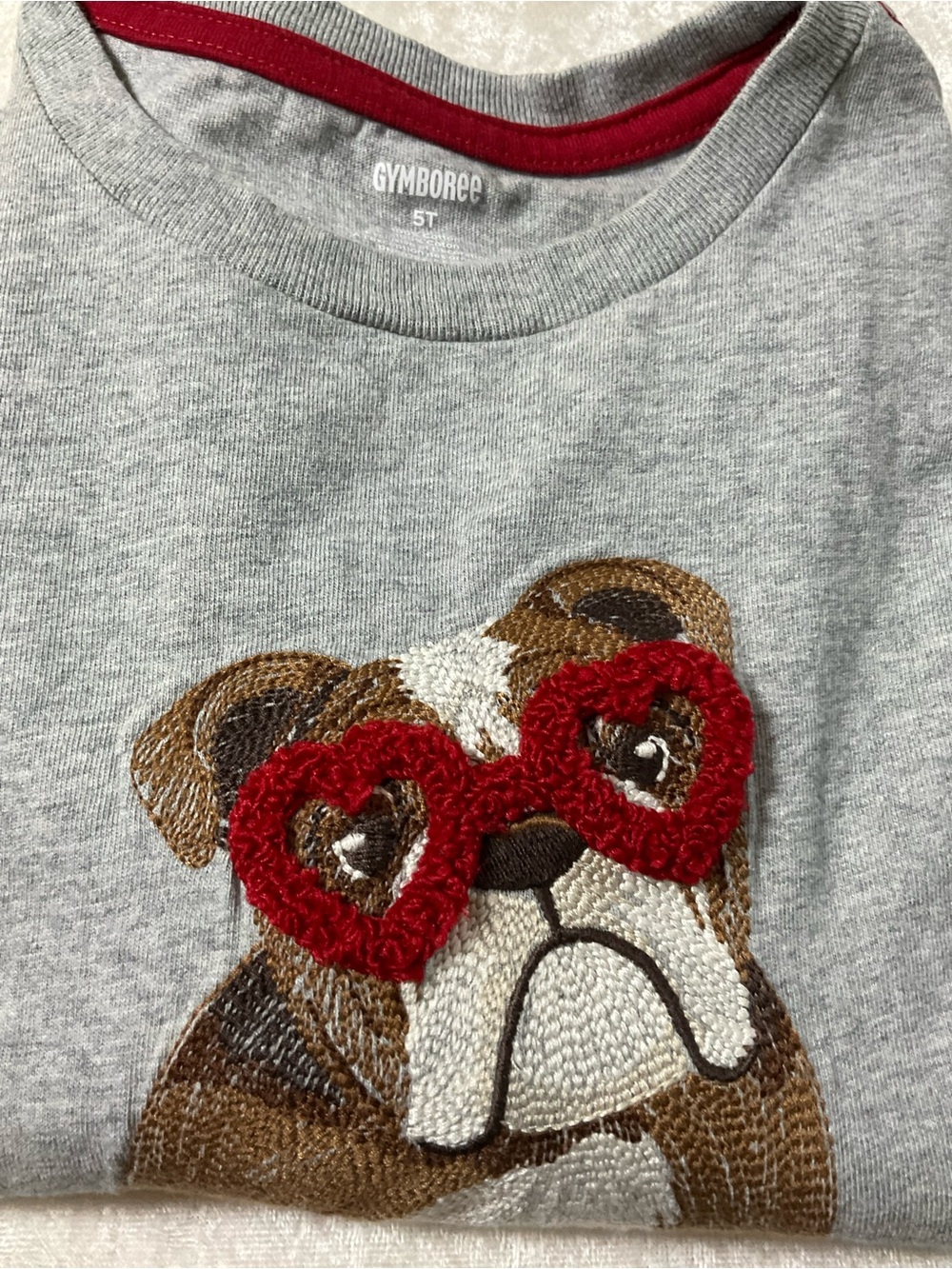 Gymboree Gray Long Sleeve Tee with Red Sleeves & Bulldog Patch - Picture 5 of 8